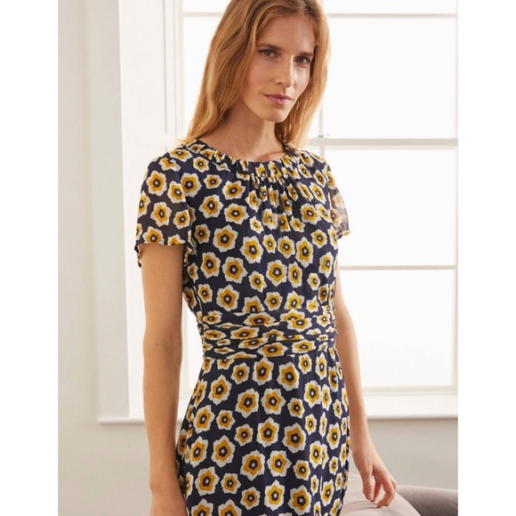 Boden Navy and Yellow Floral Midi Dress - Picture 2 of 13